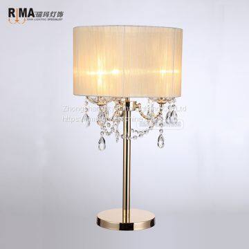 RM8124 French Gold Beige Lampshade Bedroom Crystal Ball Decoration Bedside Table Light