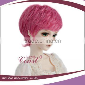 Short Cute Pink Synthetic Fiber Bob Doll Wigs photo-3