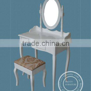 white color wooden dressing table with mirror and stool / wooden bedroom furniture