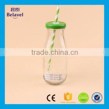 High Quality Glass Juice Bottle Glass Milk Bottles With Metal Lids Straw