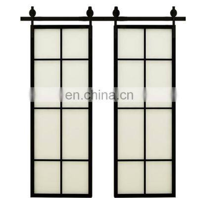 High Quality Frosted Glass Interior Door With Black Steel Frame Steel sliding french barn door