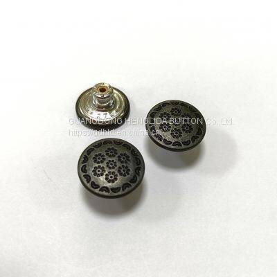2023 Customized wholesale plating brass cowboy button jeans buttons for jeans clothing
