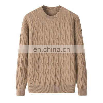 Classic Cable Knit Crew Neck Jumper 100% Pure Cashmere Winter Warm Solid Style Casual Front Logo Solid Pattern