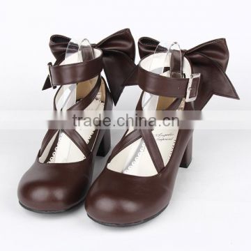 2015 New brown bow-knot girls fashionable Pumps lolita pu Shoes