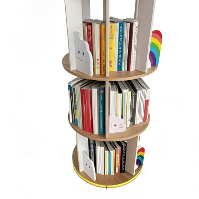 Solid Wood Rotating Bookshelf 360° Spinning Bookcase Tower Bamboo Bookcace Bookcase Bookshelf Storage Shelves Wooden Bookcase photo-4