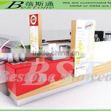 Fashion wooden counter fast food kiosk in mall