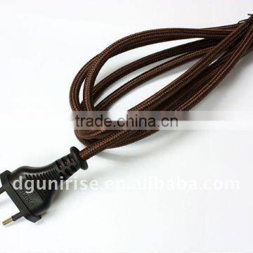 Brown textile braided lamp power cord plug