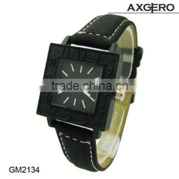 Chinese wholesale leather watch, quartz sports watches for mem black