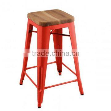 MCH-1505 Yellow Wood Stool 65cm Height Metal French Bistro Chairs photo-2