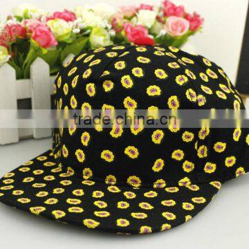 Hot Selling Adjustable 6 Panel Small Flower Printed Baby Kids Flat Caps