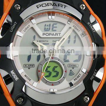 Men Black Orange Rubber Analog Digital Dual Sport Watch WS029