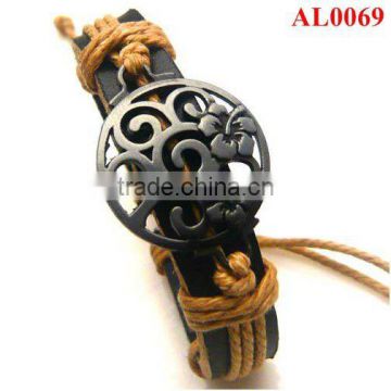 Minority Jewelry, Tibetan Style Bracelet,ox bone wristband with genuine leather&woodwork AL0069