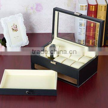 Large Mens Leather Wooden Watch Box With Glass Top, wrist watch g&p collection, watch holder