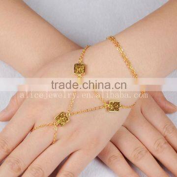 Hot sale druzy bracelet with ring attached, hand band bracelet, finger chain ring bracelet wholesale