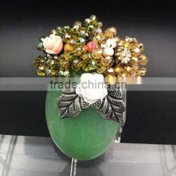 Fashion spring feeling wire wrap oval rose quartz/green aventurine/ pink jade & white shell flower crystal beads brooch