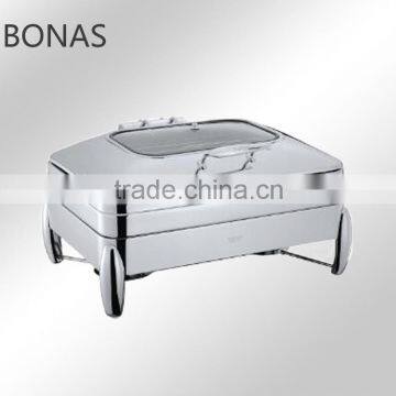 Deluxe restaurant chafing dish, glass butter dish with lid