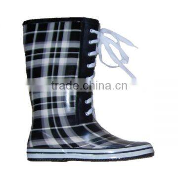 fancy plaid lace up rain boots women,latest design rubber boots,no-slip outdoor garden boots girl