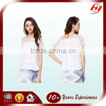 OEM Service Office Wear Lady Plain White Short Sleeve Shirt Factory Price 100% Polyester Casual Blouse