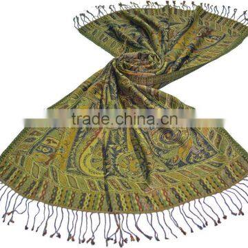 High Quality Merino Wool Interwoven with Mulberry silk woven jacquar Scarves