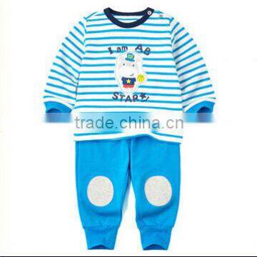 blue stye boy's clothes 2pcs set strip tee shirt with emb pants causel baby boy's suit long sleeve children spring 2pcs set