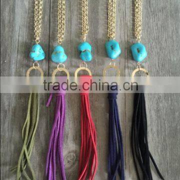 2015 Popular Irregular Natural Turquoise Stone Tassel Necklace