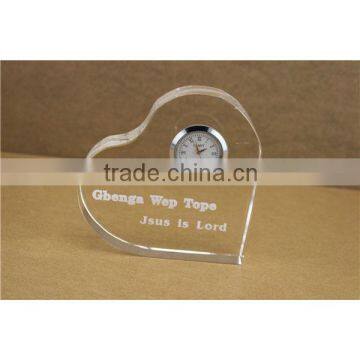 wedding souvenir wholesale heart shape crystal clock for Valentine's Day