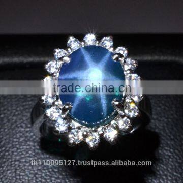 12x10 MM Blue Star Sapphire Ring Lab-Created Sterling Silver 92.5 Size 6.25
