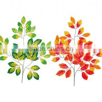 Artificial green and red ficus leaves