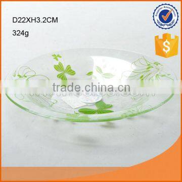 hot selling D22cm round flat smooth glass plate with colored flower decal