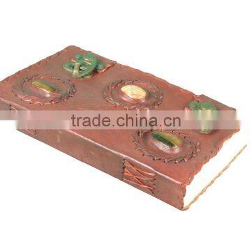 Triple Precious Stone With Two C Lock Side Stitching Leather Journal Handmade Blank Diary photo-2