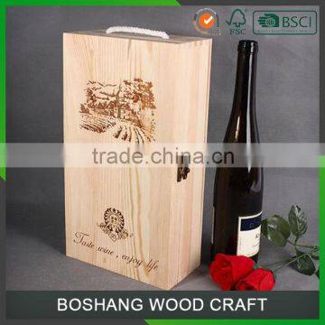 Two Bottle Filled With Cork Grain Clasic Wooden Wine Box                        
                                                Quality Choice