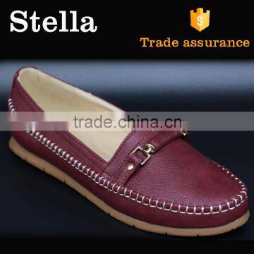 top sell breathable metal buckle ornament pu leather thread lady loafer