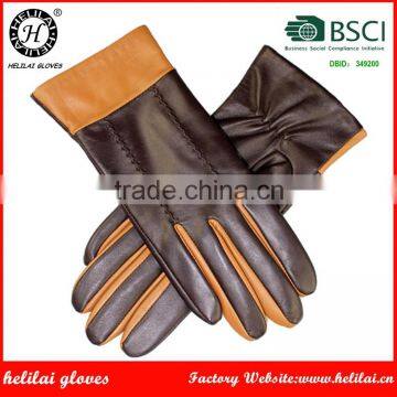 Helilai Ladies Two Tone Leather Gloves Women Driving Sheep Leather Gloves