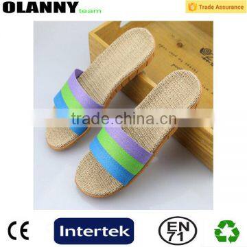 high quality flat slippers colorful straw flip flops