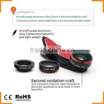 Mobile Phone Camera Lens 3 in 1 Clip-On Fish Eye Wide Angle Macro Lens