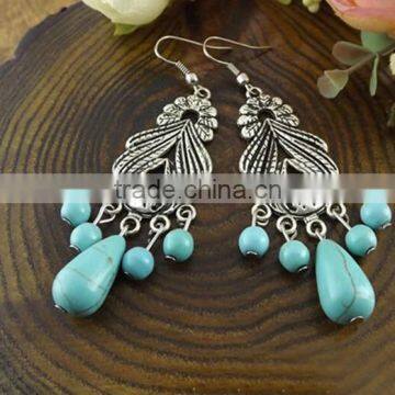 Wholesale Hight Quality Vintage Bohemia Style Love Heart Turquoise Stone Earrings for Women