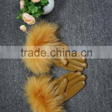 Lady Sheepskin Leather Gloves Women Winter Raccoon Fur Gloves Winter Fur Gloves photo-2