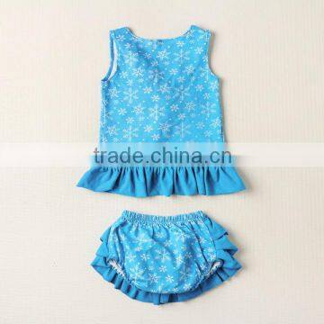 Fashion design snowflake cotton swing top with bloomer set for kids