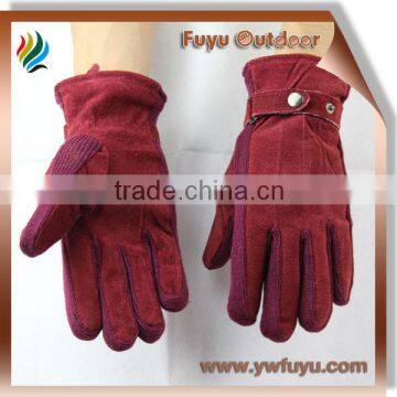 burgundy red women suede leather gloves