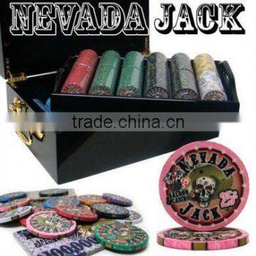 500pc Nevada Jack Poker Chip Set with Black Mahogany Case