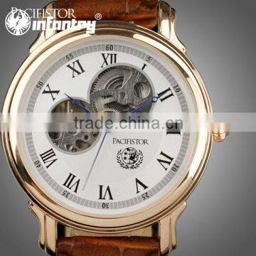 INFANTRY Luxury Golden Silver Case Mechanical Skeleton Watch