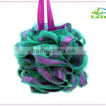 Easy to dry bath sponge,exfoliating mesh ball with colourful sponge