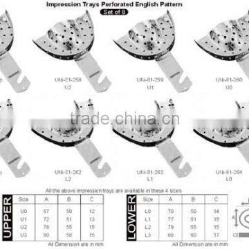 Dental Impression Trays Set Of 8 English Pattern Made of 18/8 Stainless Steel