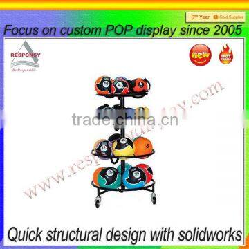 custom round shape 4 tier ball floor display stand with wheel