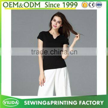 Simple Style Women's V Neck Plain T Shirt Ladies 95%Cotton 5%Lycra Blank Tee Shirt