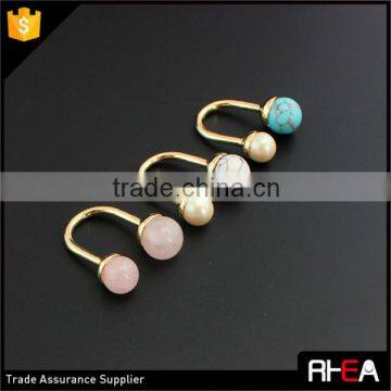 two beads design ring ,turquoise,quartz,pearl beads ring ,fashion open gold alloy ring jewelry