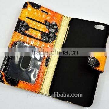Yellow Crocodile Pattern Top Grade Flip Wallet Leather Phone Case For LG G Flex 2 With Plaid Pattern Lining
