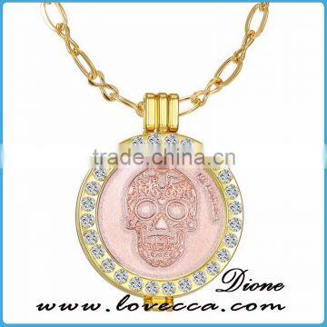 Dubai Gold Plating Fashion Jewelry Wholesale Crystal Skull Pendant Necklace