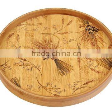 Family Custom Color Painting Round Bamboo Wooden Tray Charger Plate