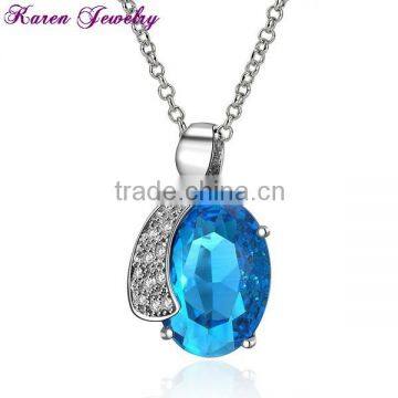 New Sapphire Blue Crystal Platinum Plated Pendant Necklace Vintage Statement Necklace Women Fashion Necklaces for Women 2014